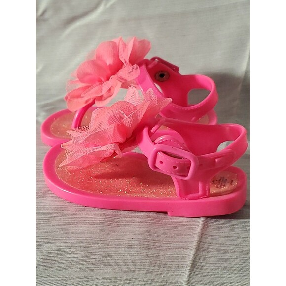 Baby Girl Hot Pink Jelly Sandals W/Flower (Size 3) Spring/Summer/Easter/Beach - Picture 2 of 16
